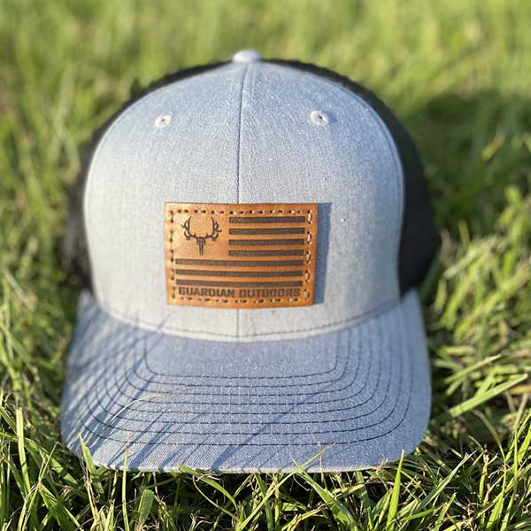 flag patch hat gray front black mesh leather patch on front