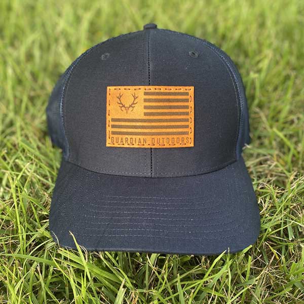 flag patch hat navy front with leather patch