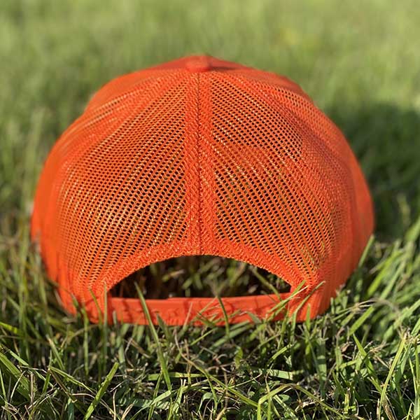 flag patch hat orange mesh back adjustable strap